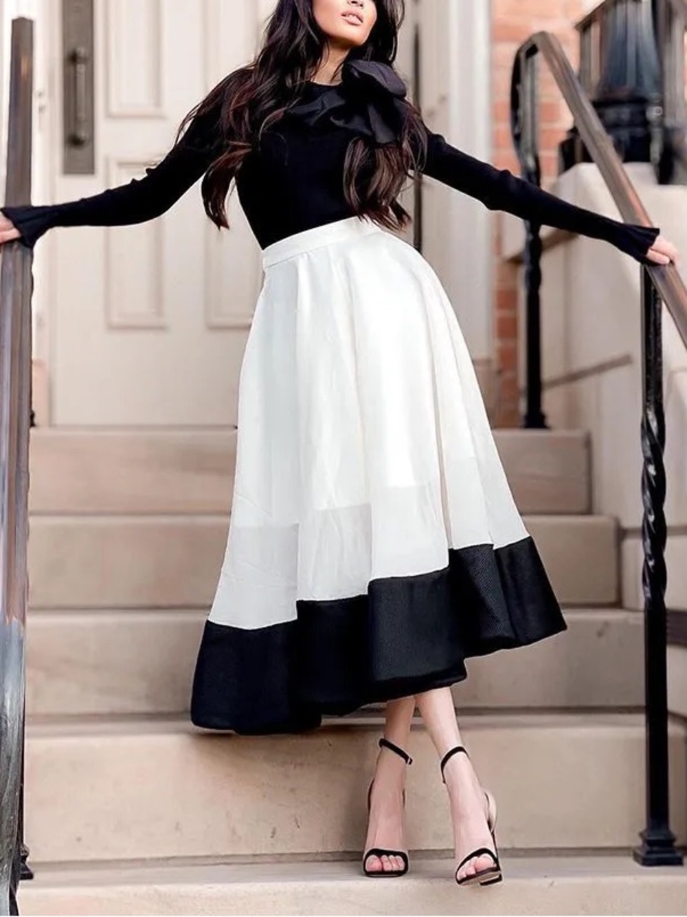 Chicwish Swing In The Breeze White & Black Organza MIDI Skirt L